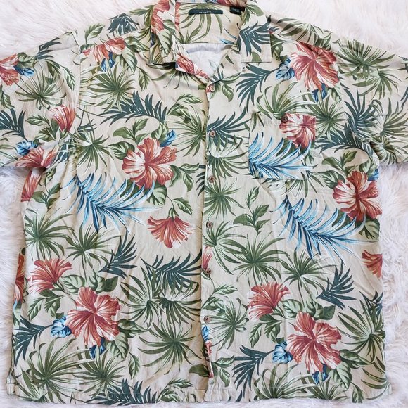 Signature Carrington Men's 100% Silk Tropical Floral Hawaiian Shirt 3XL - Picture 2 of 7